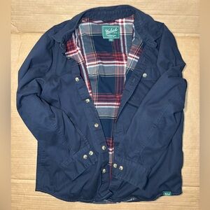 Woolrich Dark Blue Jacket with Red and White Plaid Lining